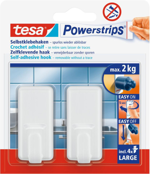 tesa® Powerstrips® Haken Large Classic, weiß, 2 Stück