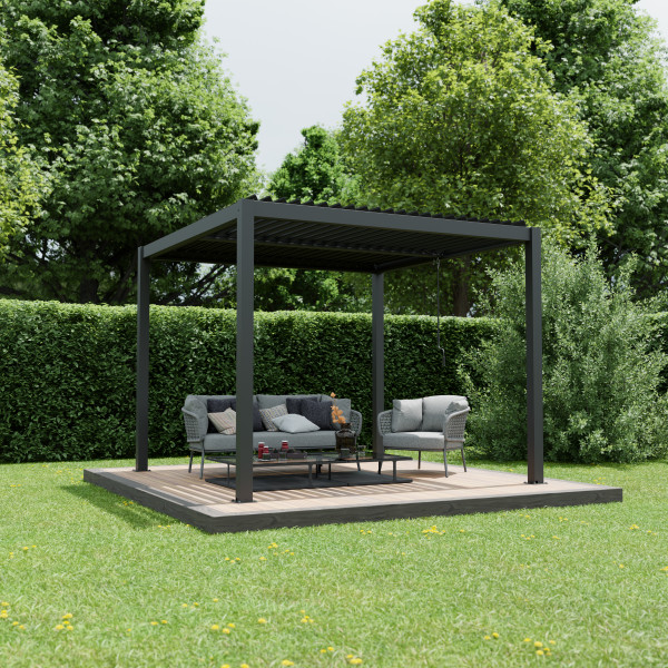 Ximax Aluminium Pergola Shade Elektrisch inkl. Beleuchtung 300 x 300 cm Dunkelgrau