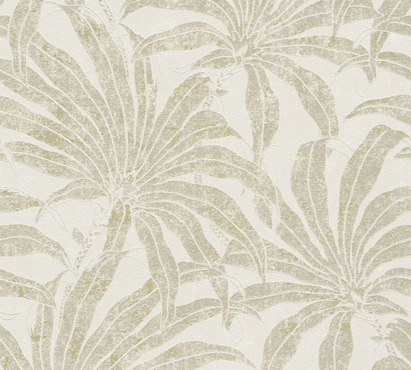 A.S. Création Vliestapete Jade 2 Pflanzen Beige Hintergrund matt, Muster glänzend strukturiert