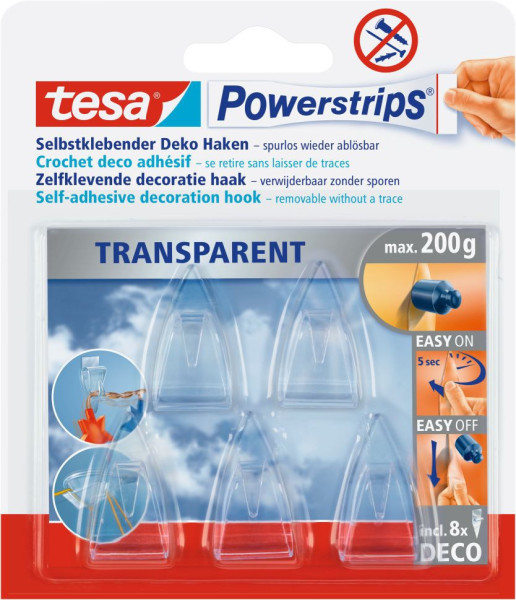 tesa® Powerstrips® transparent, Deco-Haken, 5 Stück