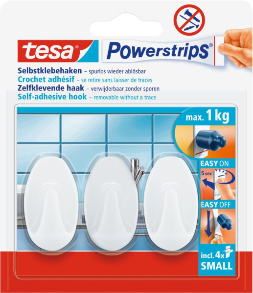 tesa® Powerstrips® Haken Small Oval, weiß, 3 Stück