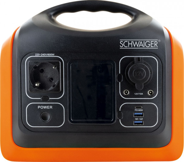 SCHWAIGER 600W Power Station, Schwarz/Orange