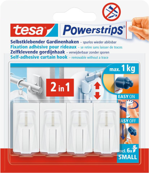 tesa® Powerstrips® Vario-Gardinenhaken, weiß, 4 Stück