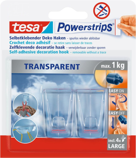 tesa® Powerstrips® Deco Haken transparent Large, 2 Haken