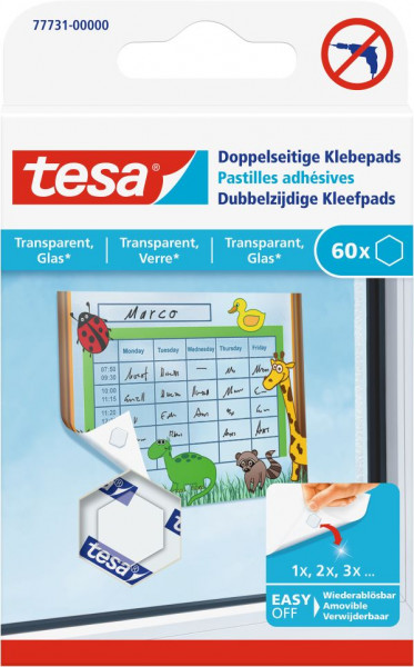 tesa® Doppelseitige Klebepads transparent, Glas, 60 Stück